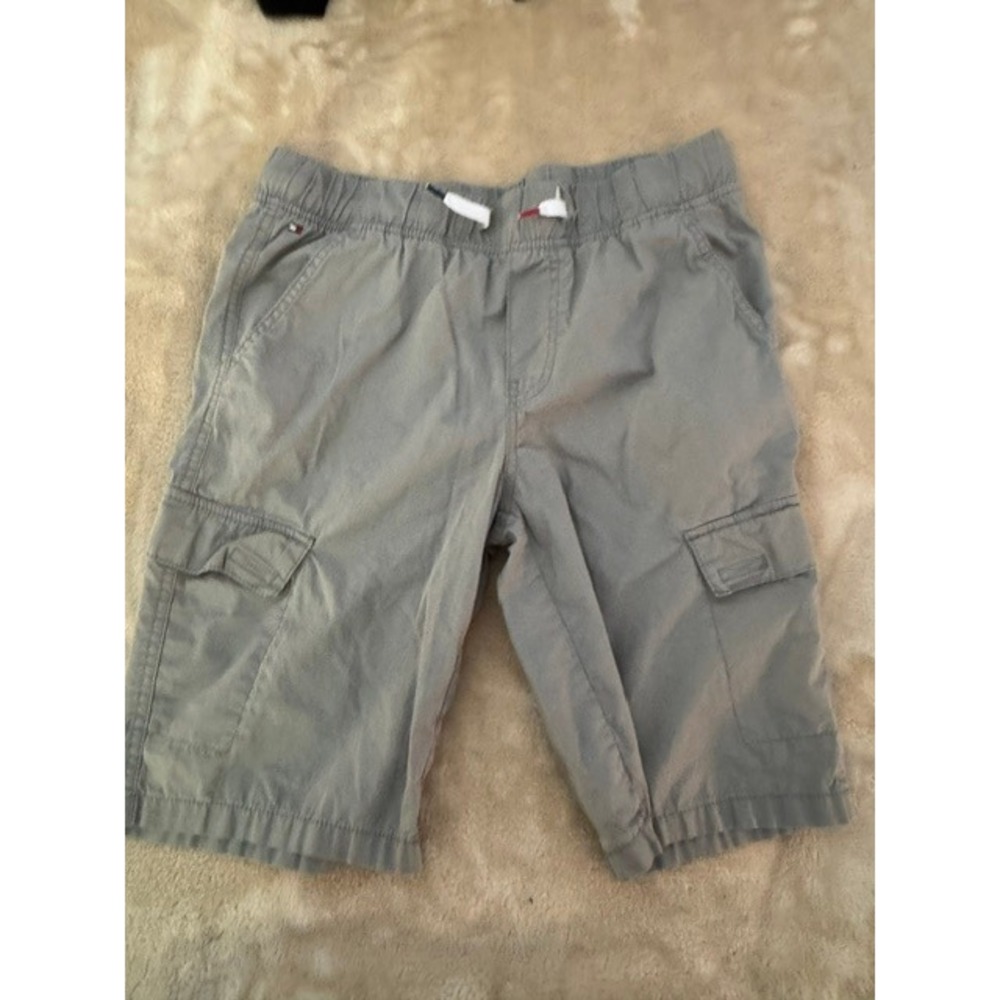 Tommy Hilfiger Boys Gray Cargo Shorts Elastic Waist Cotton Twill Size L 16/18